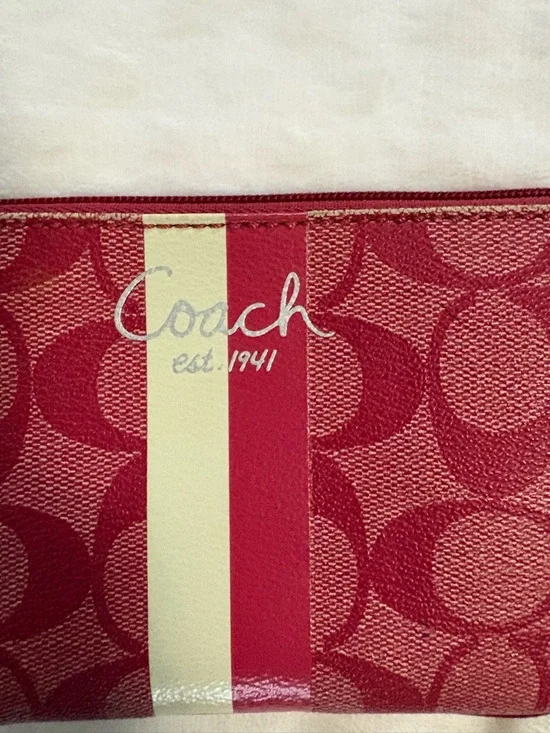 Coach Heritage Pink White Stripe Signature Wristlet with Hang Tag EUC - Picture 2 of 8